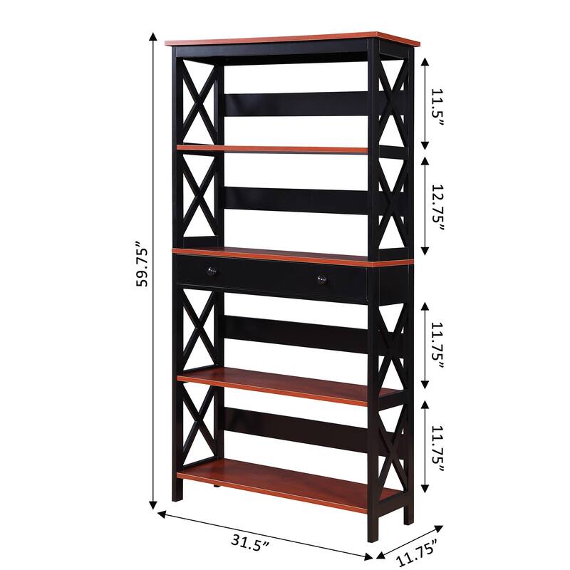 Convenience Concepts Oxford 5 Tier Bookcase with Drawer