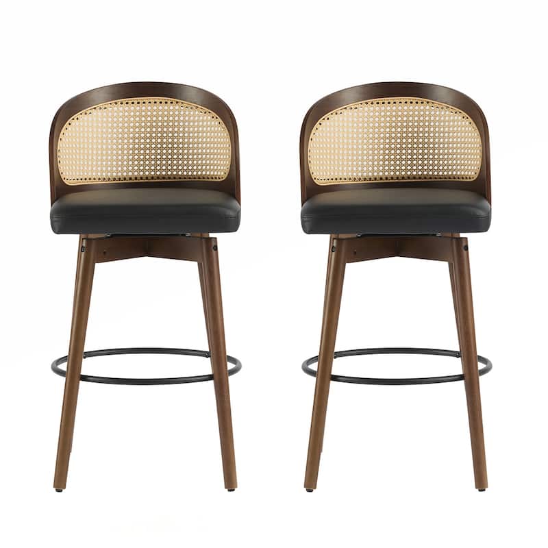 Rattan Fabric Wood Barstool