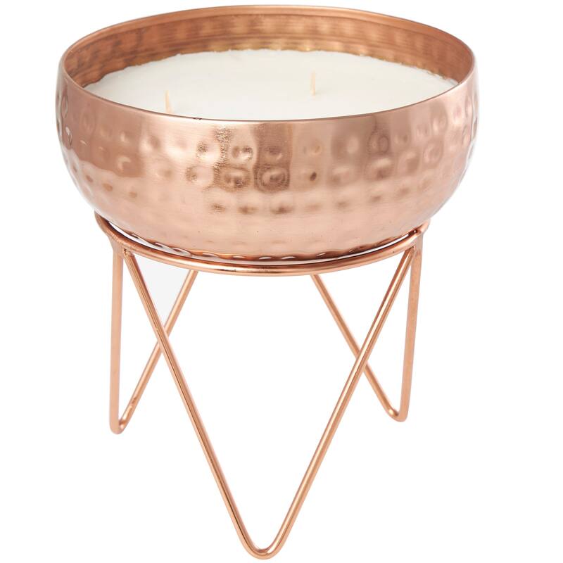 Copper Metal Vanilla Marshmallow Scented Tall Hammered Wick Candle with White Wax