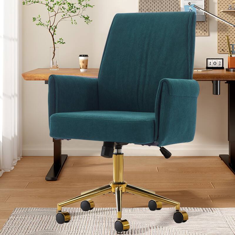 Corduroy Swivel Office Chair with Wheels, Ergonomic High Back Task Chair, Upholstered Accent Chair with Adjustable Height