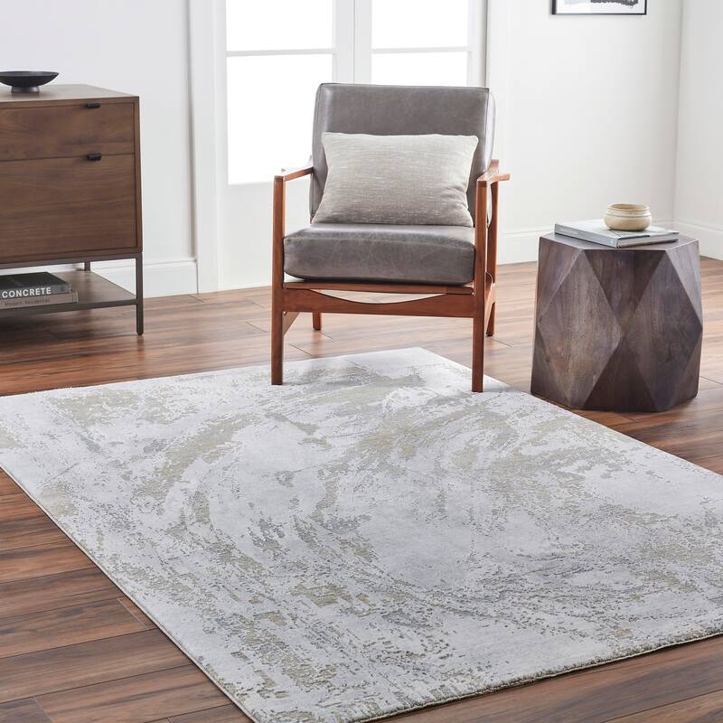 Apera Modern Abstract Area Rug - 7'10" Round - Tan/Grey