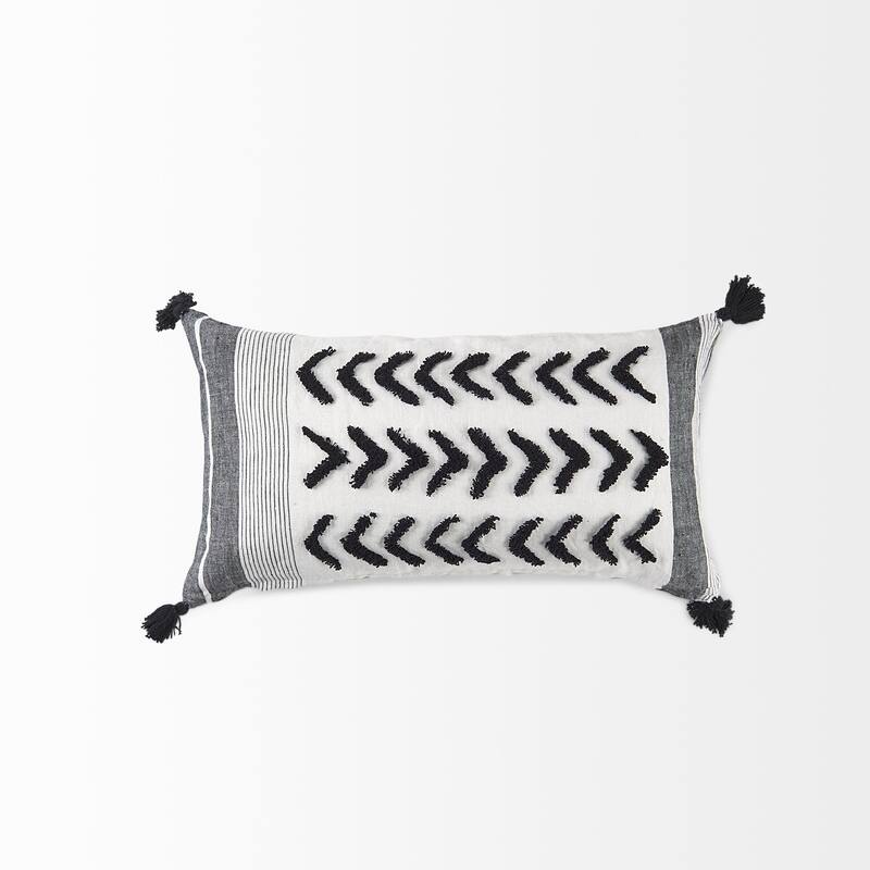 White and Gray Fringed Pillow Cover