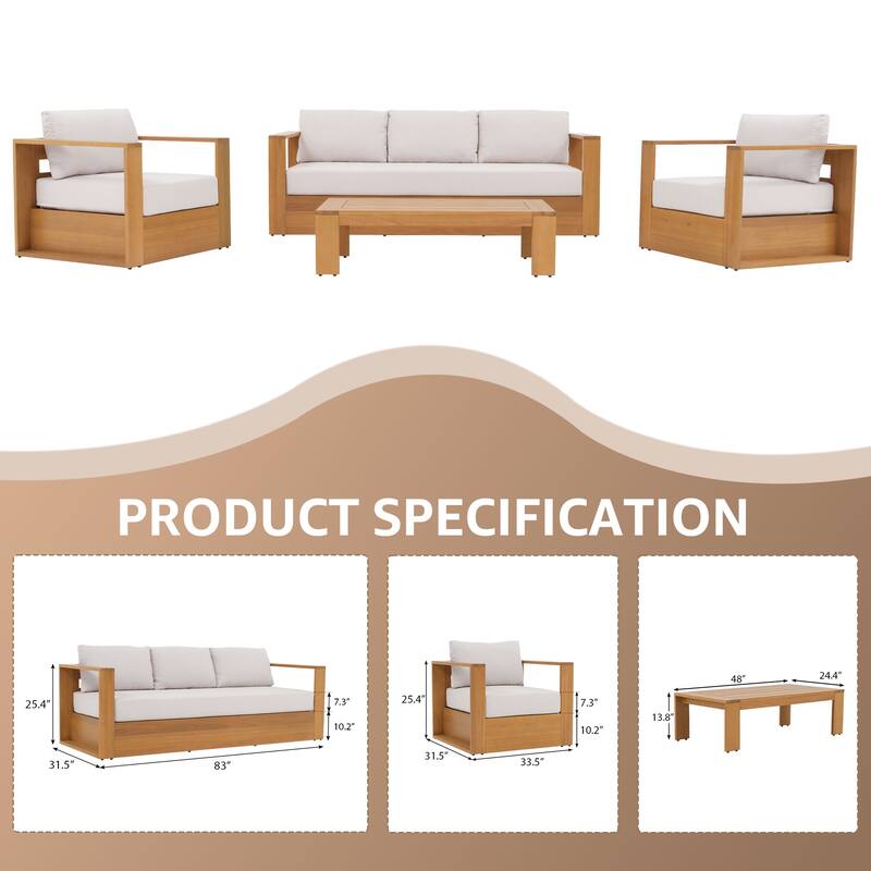 Outdoor Wooden Sofa Set with Coffee Table