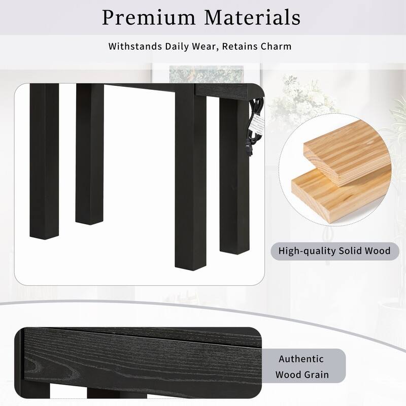 Modern 47.2" Wooden Console Table with Hidden Drawer and Side Power Outlet for Entryway or Living Room