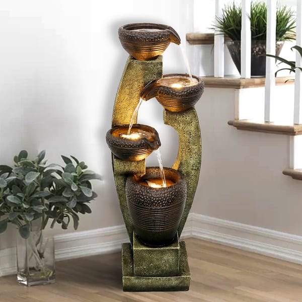 slide 2 of 12, 40in Modern Indoor Water Fountain w/Lights Waterfall Feature for Home grey