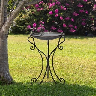 Alpine Corporation 35" Tall Outdoor Antique Style Galvanized Metal Birdbath Bowl with Bird Figurines