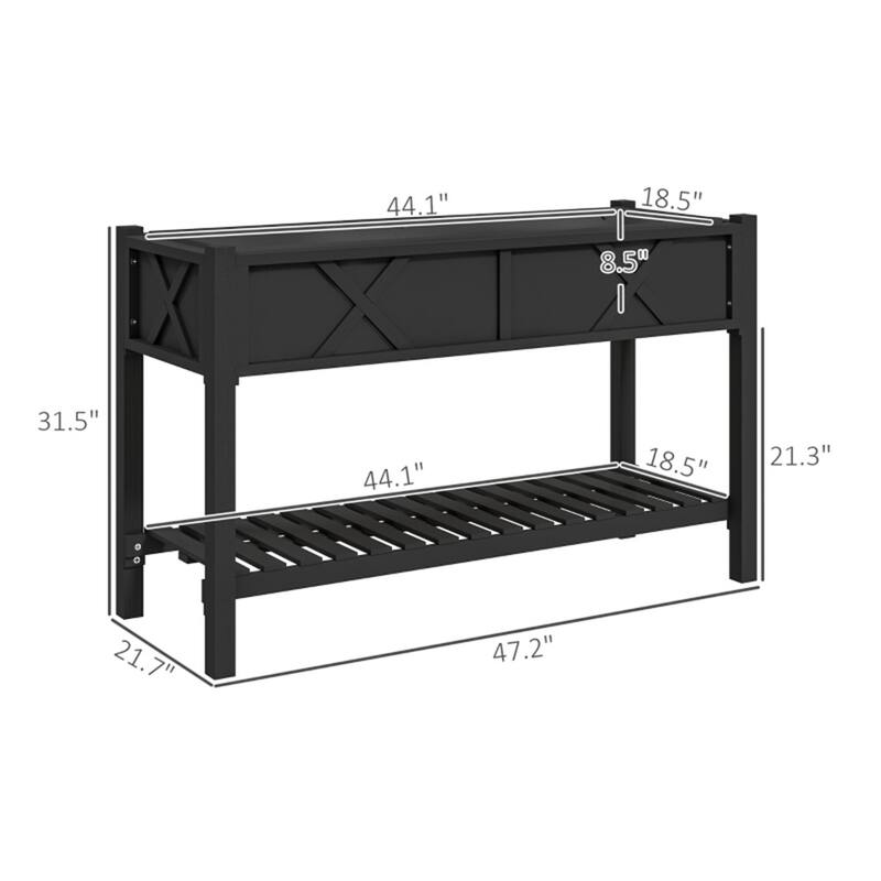 Wood 2-Tier Raised Planter with Shelf for Easy Gardening - 47.2" W x 21.7" D x 31.5" H