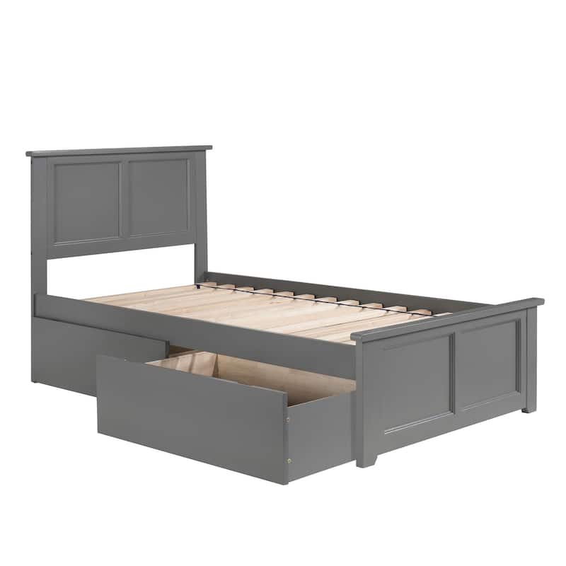 Platform Bed with Footboard & 2 Drawers - Storage Bed Frame - Slatted Support