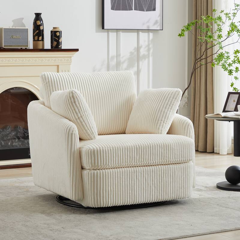 360° Swivel Accent Armchair for Living Room, 40.55" Upholstered Sofa Chair Round Corduroy Club Chair with 2 Pillow