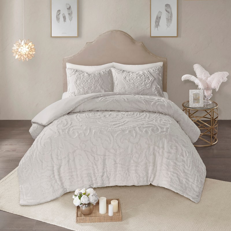 Madison Park Virginia Tufted Cotton Chenille Medallion Duvet Cover Set