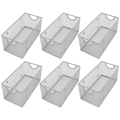 Ybm Home Wire Mesh Open Bin Shelf Storage Basket Kitchen Pantry Organizer Silver Upper: 11 in. L x 5.1 in. W x 5 in. H 6 Pack