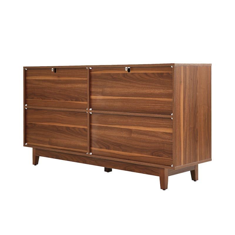 Modern 4 Door Wood Rattan Buffet Sideboard Storage Cabinet