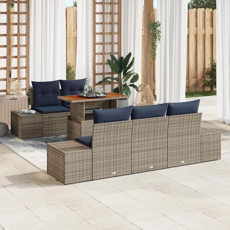 vidaXL 6 Garden Sofa Set with Cushions Black/Grey Poly Rattan - 94.1 x 24.4 x 27.2 - Grey