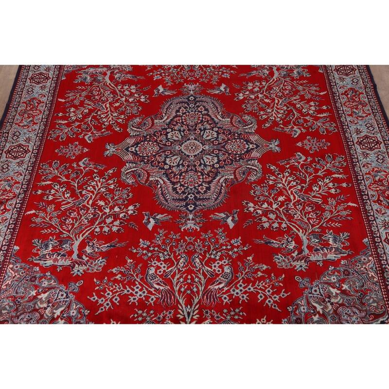 Machine Made Oriental Polyester Carpet Traditional Floral Red Kashan Area Rug - 12' 7'' X 9' 8''