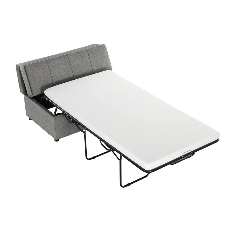 Twin Size Folding Ottoman Sleeper Bed with Mattress, Dark Gray, Chenille