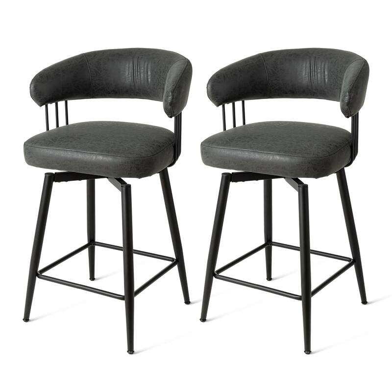 Glitzhome Set of 4 PU Leather Upholstered Swivel Counter or Bar Stools Pub/ Bar Chairs