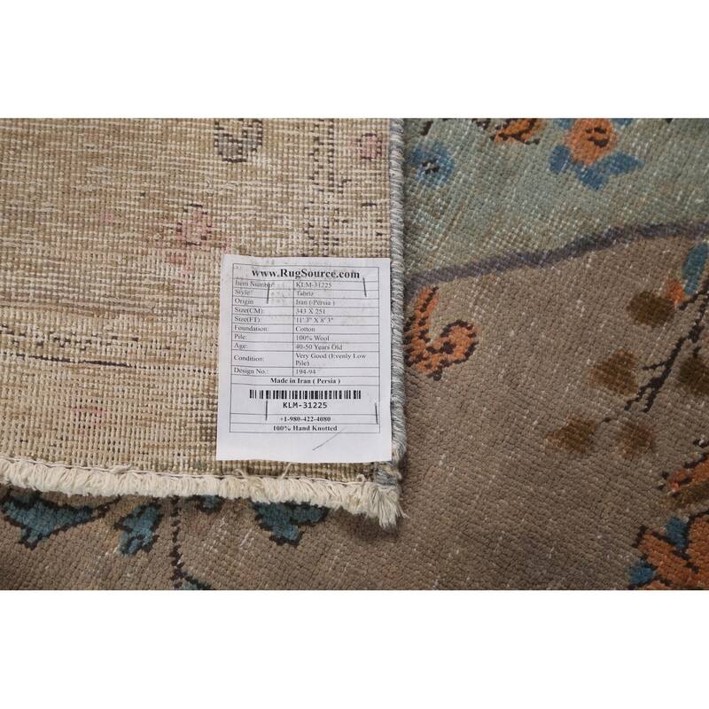Brown Tabriz Persian Vintage Area Rug Handmade Wool Carpet - 8'3"x 11'3"