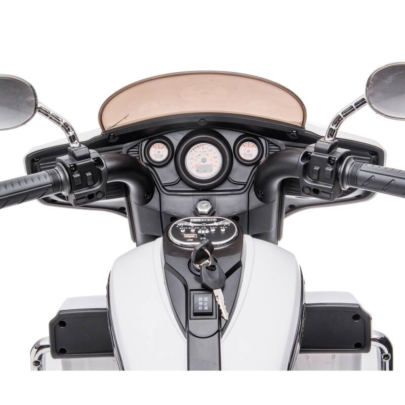 White Kids 3-Wheel Motorcycle with Dual Seats, Ride-On Motorcycle Electric Motorcycle with LED Headlight