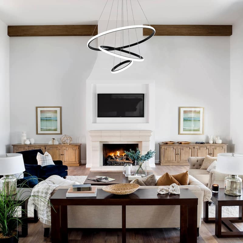 LED Tiered Linear Design Chandelier, Classic Semi Flush Mount Chandelier, Living Room Kitchen Island Dining Foyer Pendant Light