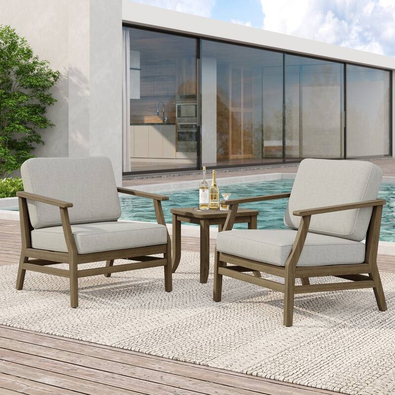 2 Set Patio Teak Wood Outdoor Chair and Side Table Set with Cushions