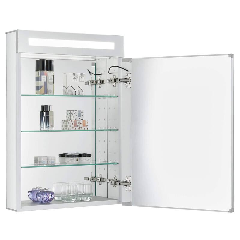 Bathroom Medicine Cabinet, Aluminum, Recessed/Surface Mount, Mirrored Interior w/LED