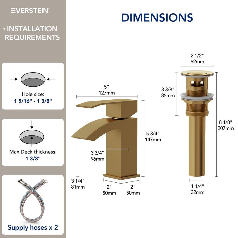 Single Handle Single Hole Waterfall Bathroom Faucet with Pop‑Up Drain