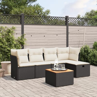 vidaXL Patio Sofa Set with Cushions Outdoor Furniture 6 Piece Poly Rattan