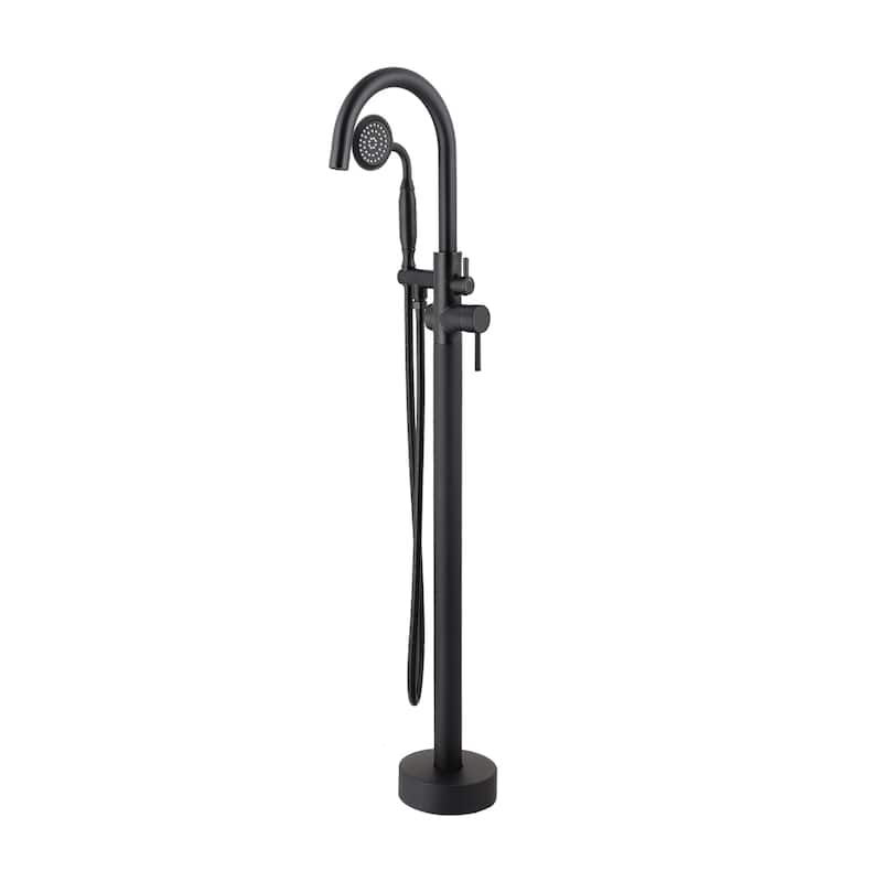 BATHLET Freestanding Bathtub Floor-Mount Faucet Tub Filler with Hand Shower - Matte Black
