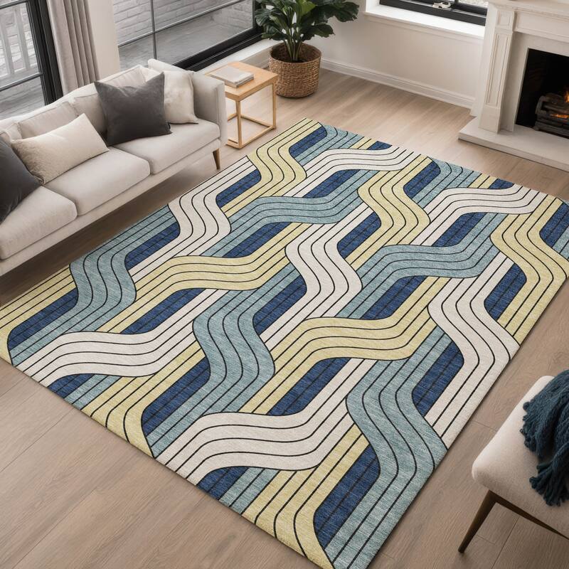 Machine Washable Indoor/ Outdoor Modern Pathway Chantille Rug