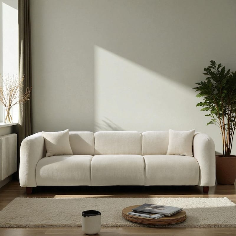 87" Modern Upholstered 3-Seat Sofa, Durable Fabric Couch with Foam Cushions for Living Room & Apartments - Beige