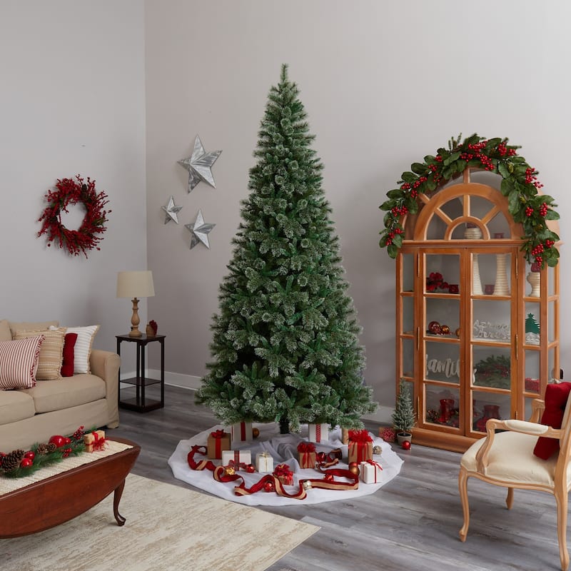 10 Ft Artificial Christmas Tree with Clear Lights - Slim Pine Holiday Decor - Green - 120