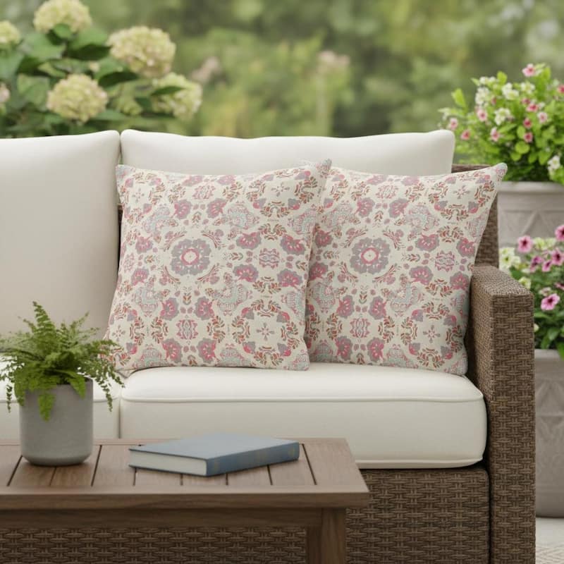 HomeRoots Set of Two 16" X 16" Pink and White Blown Seam Floral Indoor Outdoor Throw Pillow - 16.00' X '16.00' X '5.00 - Pink/White - 16.00' X '16.00' X '5.00