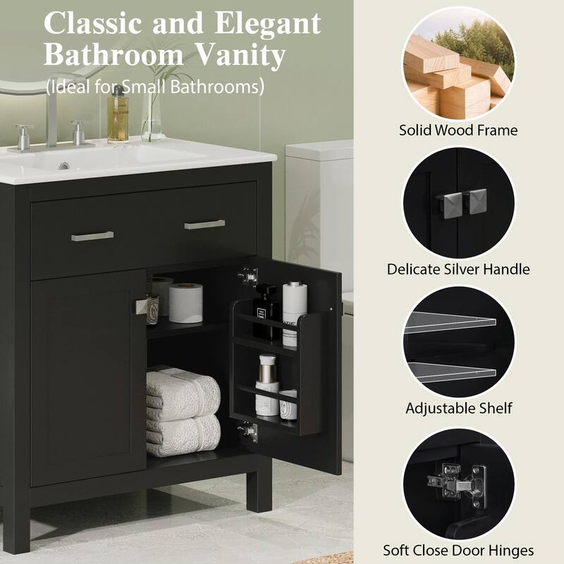 30-inch Modern Bathroom Vanity with Ceramic Sink and Versatile Storage
