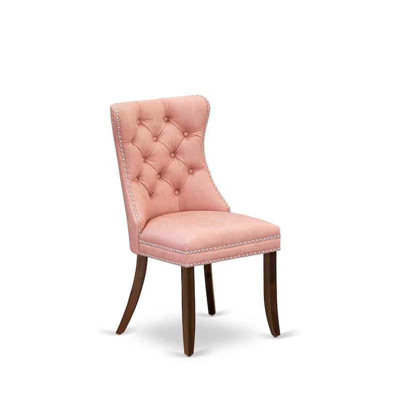 Parson Dining Chairs Set of 2 - Upholstered Accent Chairs with Nailhead Trim - Beige Red Faux Leather - Antique Walnut Finish