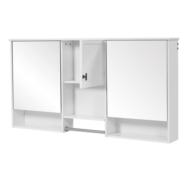 55" Wall-Mount 3-in-1 Mirror Cabinet with Adjustable Shelf, Soft-Closing Hinges, High-Quality MDF, for Bathroom Vanity