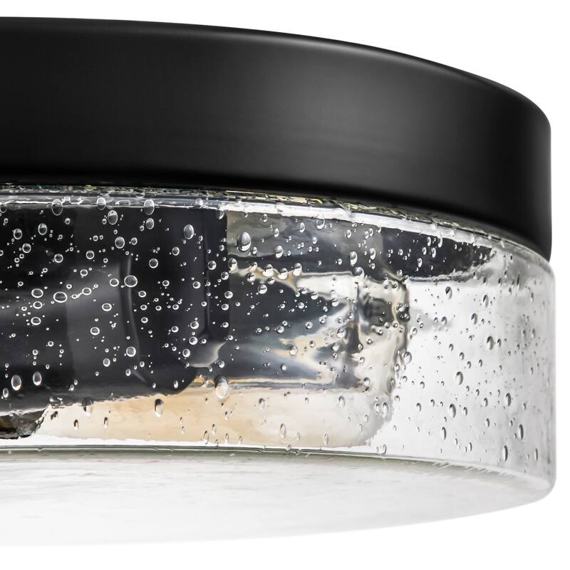 11.2" 2-Light Black Farmhouse Dome Flush Mount Ceiling Light with Seeded Glass Shade for Hallway,Kitchen, Entryway and Foyer