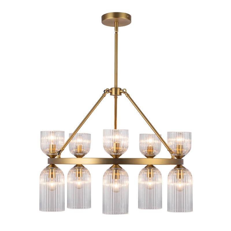 Alora Lighting CH442626 Nelly 10 Light 26" Wide Chandelier with Ribbed - Brushed Gold / Clear Ribbed Glass
