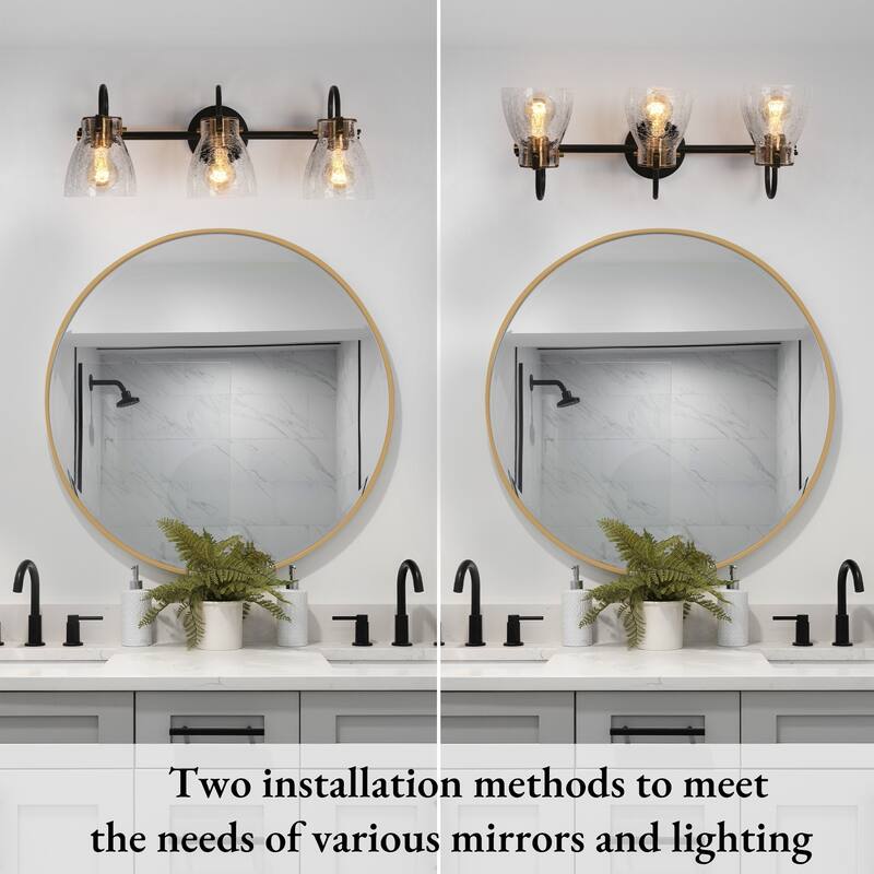 Modern 3-Light Bathroom Vanity Lights Gold Black Glass Wall Sconces - 22.4" W x 8.3" H