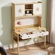 preview thumbnail 1 of 10, 47" Industrial Kids Desk Study Station with Drawer and Hutch for Home Brown+White