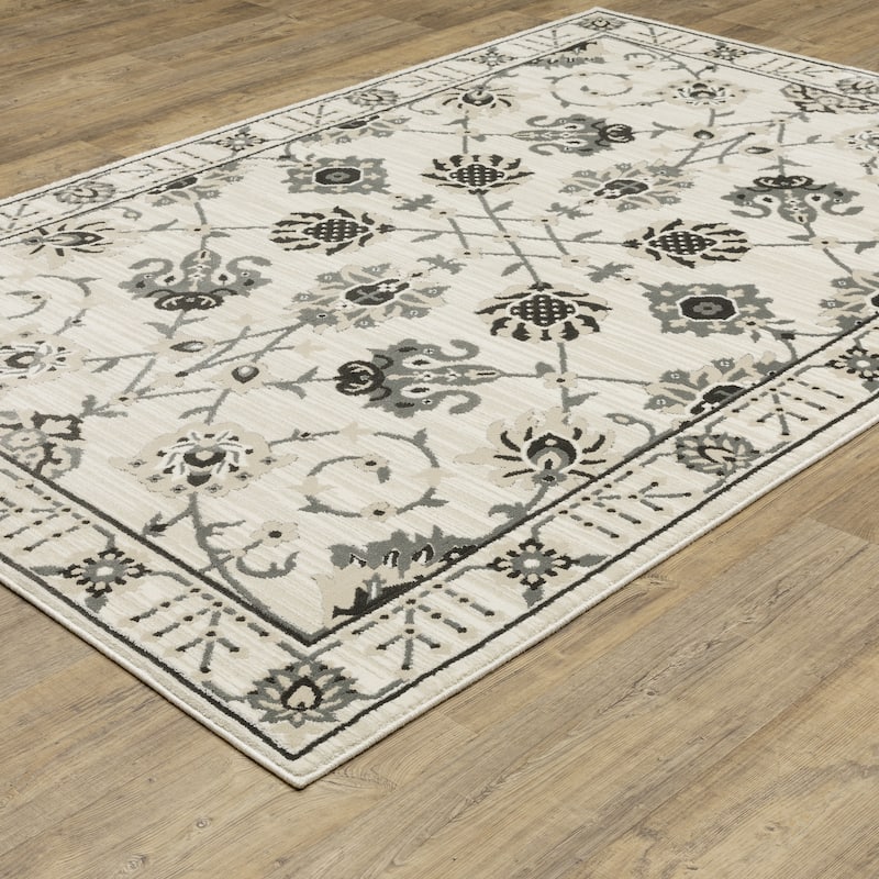 Style Haven Ripley Traditional Floral Grey/ Ivory Mixed Pile Area Rug