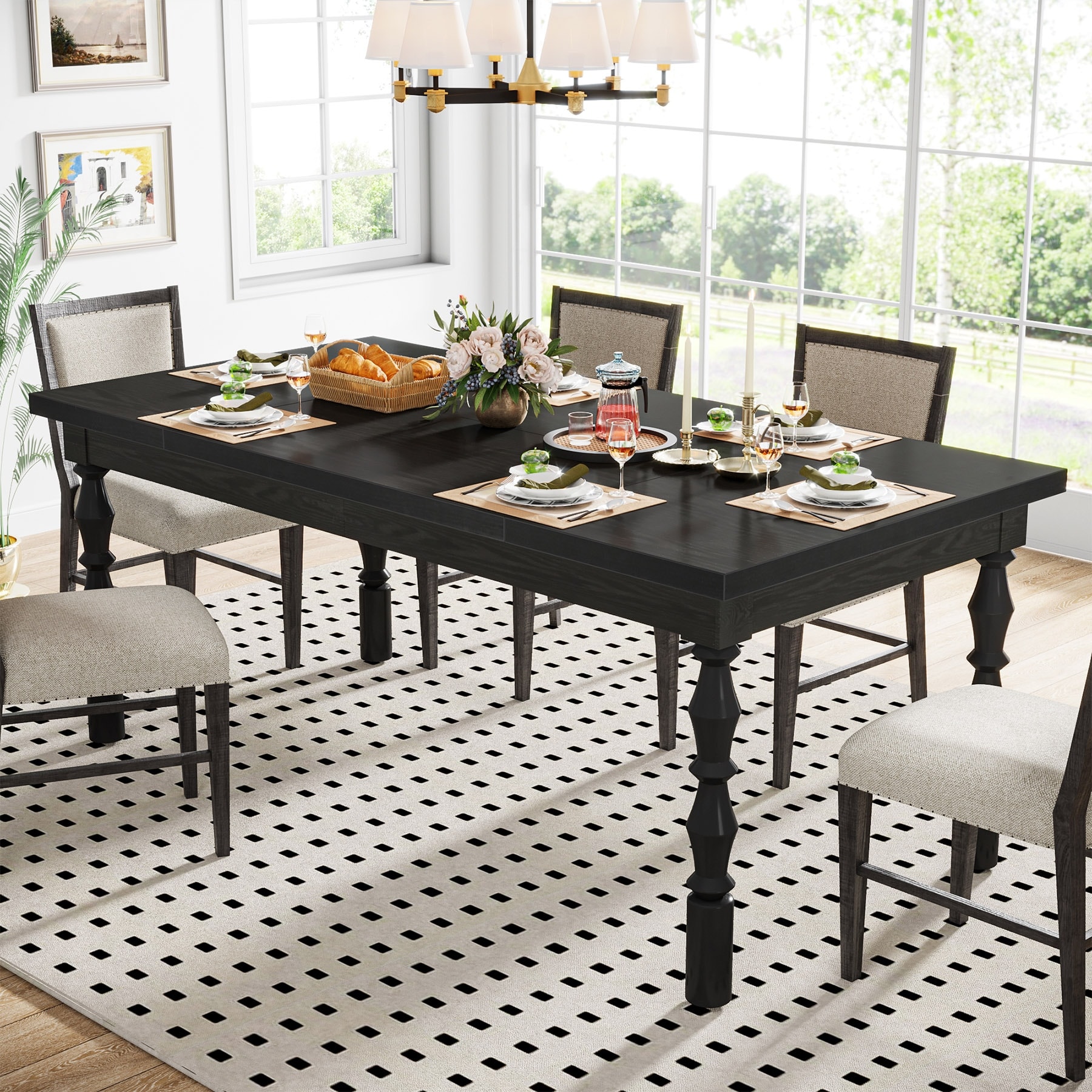 62-in Wood Dining Table for 4-6 People, Farmhouse Large Rectangle Kitchen Table