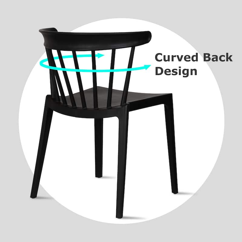 Set of 2 Stackable Modern Plastic Low Back Windsor Dining Chairs With Spindle Back For Kitchen Indoor Outdoor Patio Office