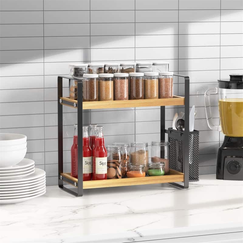 Bathroom Counter Organizer with Basket - 7"D x 13.5"W x 13"H