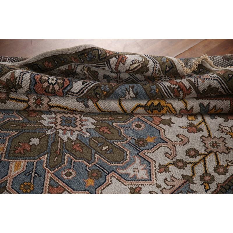 Animal Pictorial Heriz Serapi Indian Area Rug Handmade Wool Carpet - 7'10"x 9'7"
