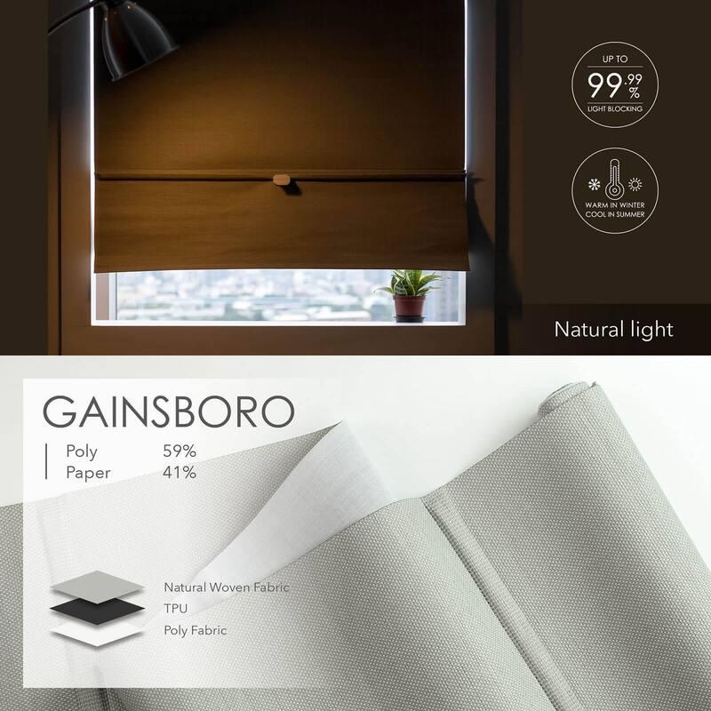 GoDear Design 99.99% Blackout Magnetic Roman Shades, No Drill Cordless Woven Fabric Blinds - 23", 37", 35", 46" W, Gainsboro