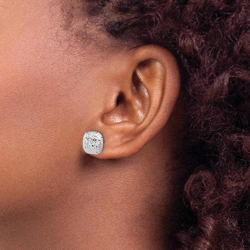 Curata 14k White Gold Polished Sparkle Cut Puffed Square Post Earrings - 10.1x10.1mm