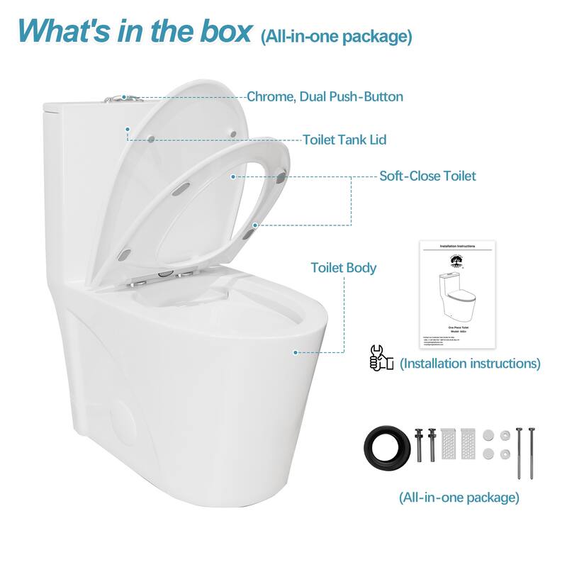 1-Piece 12 in. Rough In 1.0 / 1.28 GPF Dual Flush High Efficiency Elongated Toilet in Gloss White