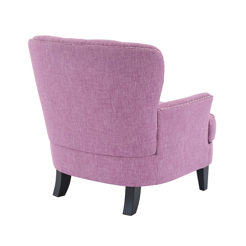 Vintage Upholstered Lounge Chair, Tufted Single Sofa Armchair with Nailhead Trim, Wood Legs, Curved Backrest for Bedroom, Office
