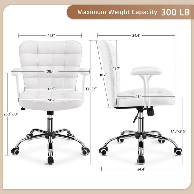 Yaheetech Mid-Back PU Leather Upholstered Office Chair with Padded Arms&Rolling Wheels