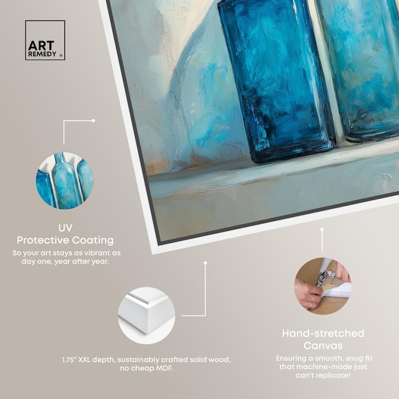 Three Blue Bottles Canvas by Art Remedy
